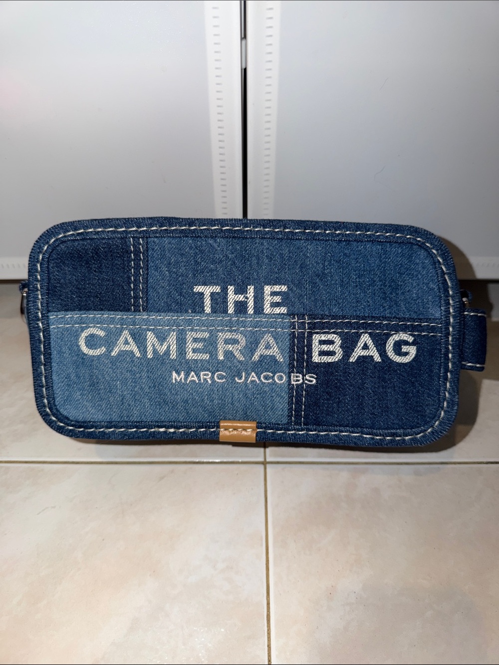 NWOT Marc Jacobs Denim Patch The Camera Bag with Navy and Nude Adjustable Strap